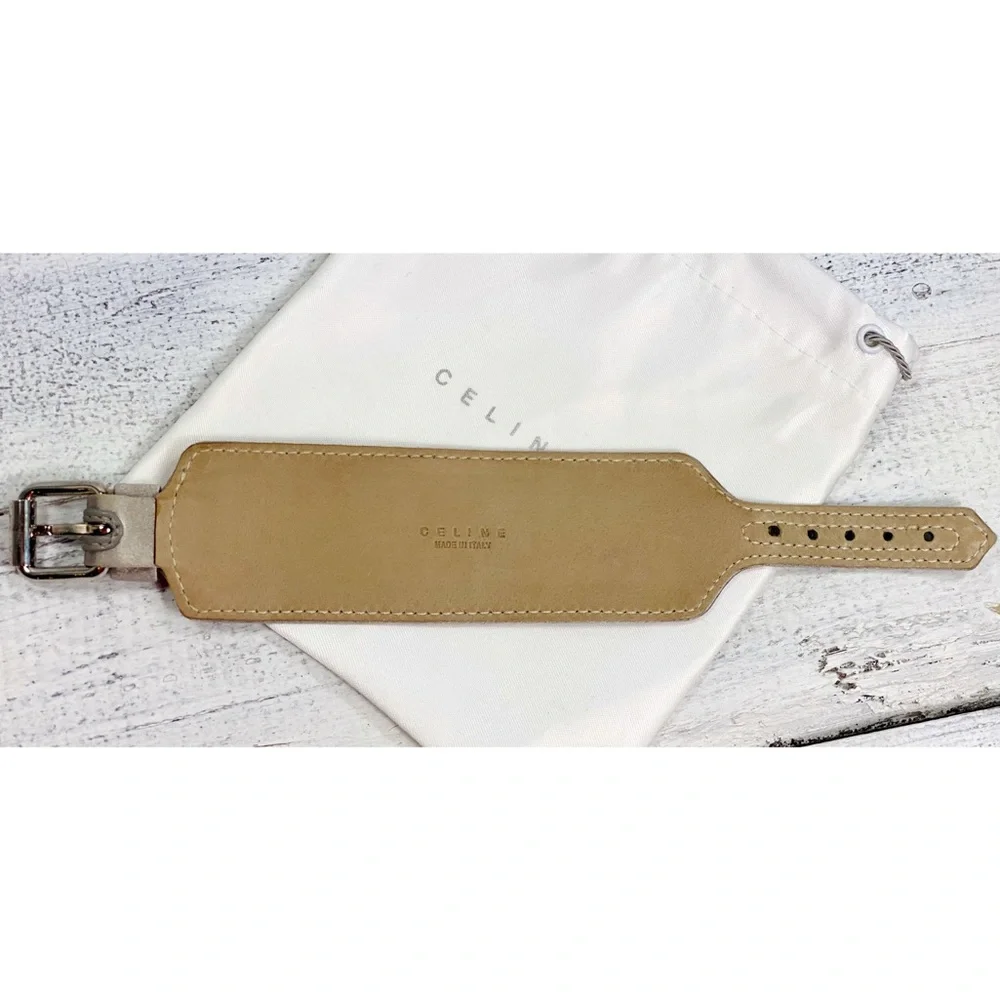Céline Crystal Encrusted Leather Cuff Bracelet